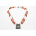 Necklace 925 Sterling Silver beads Natural orange carnelian stones P 315